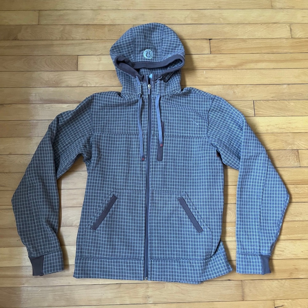 Lululemon Mens Grey Grid Full Zip Hoodie Fleece Lined Size M